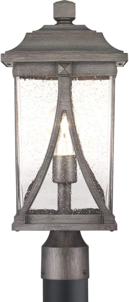 Progress Lighting Abbott Collection 1-Light Clear Seeded Glass Craftsman Outdoor Post Lantern Light Antique Pewter