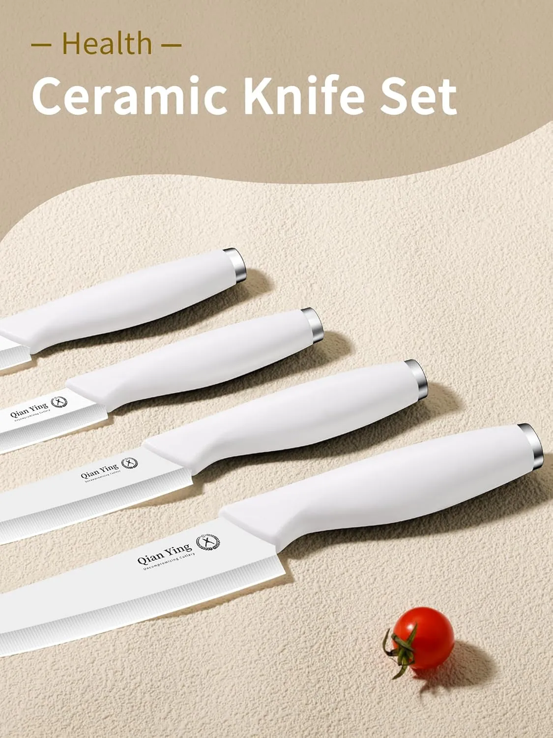 Pure Ceramic Knife Set for Kitchen with Sheath 9Pcs: 100% Zirconia Ceramic Sharp Blade Fruit Cutting Knives with Cover Rustproof Clean Cut Edge White Handle