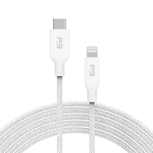 PureGear Braided USB C to Lightning Cable, Apple MFi Certified Charging Data Sync Cable Support Power Delivery & Type C Chargers for iPhone 14,14 Pro, 14 Pro Max,13,12,11,Xs,XR,X,SE,iPad, White (6 FT)