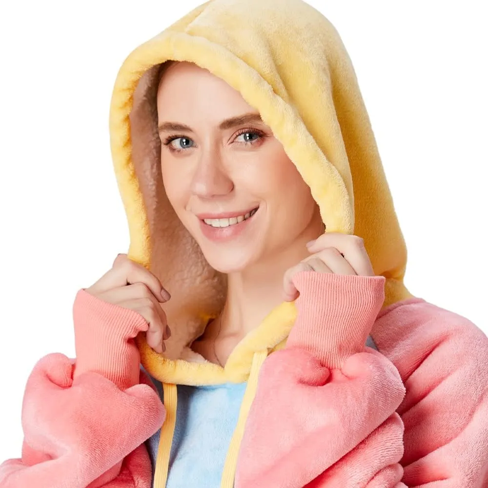 Qeils Oversized Wearable Blanket Hoodie, Comfy Sherpa Sweatshirt Pullover Jacket (Large Pocket, Icecream, Adult)