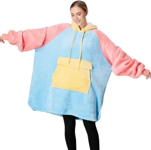 Qeils Oversized Wearable Blanket Hoodie, Comfy Sherpa Sweatshirt Pullover Jacket (Large Pocket, Icecream, Adult)