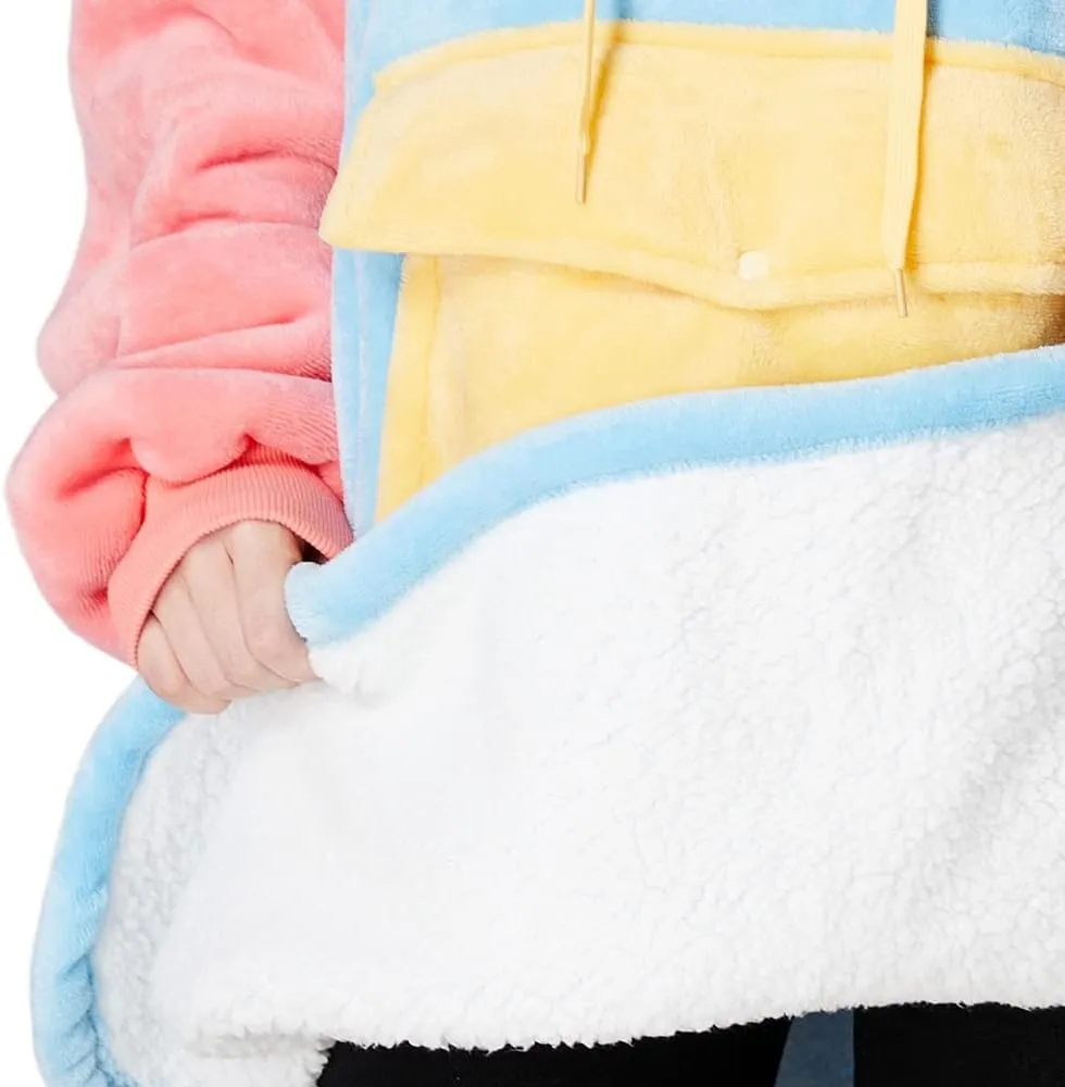Qeils Oversized Wearable Blanket Hoodie, Comfy Sherpa Sweatshirt Pullover Jacket (Large Pocket, Icecream, Adult)