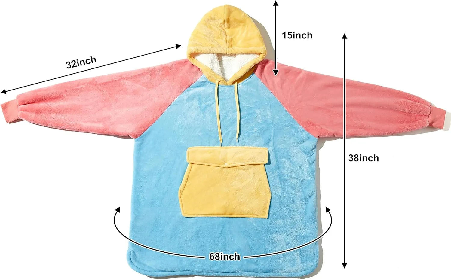 Qeils Oversized Wearable Blanket Hoodie, Comfy Sherpa Sweatshirt Pullover Jacket (Large Pocket, Icecream, Adult)