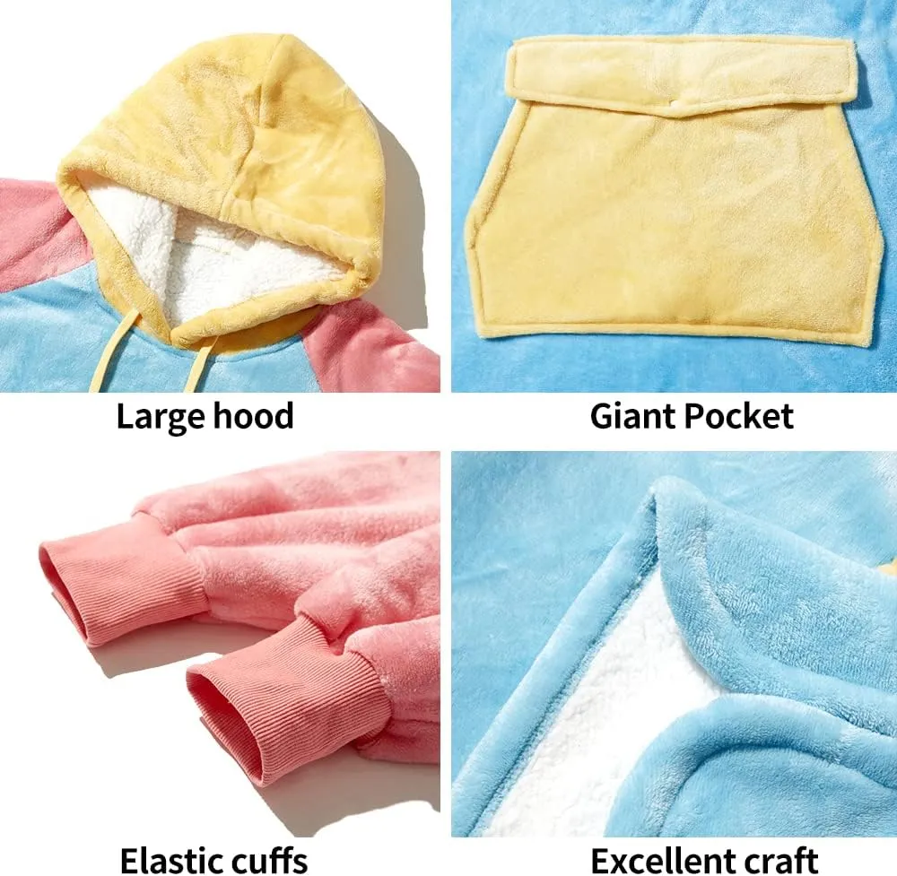 Qeils Oversized Wearable Blanket Hoodie, Comfy Sherpa Sweatshirt Pullover Jacket (Large Pocket, Icecream, Adult)