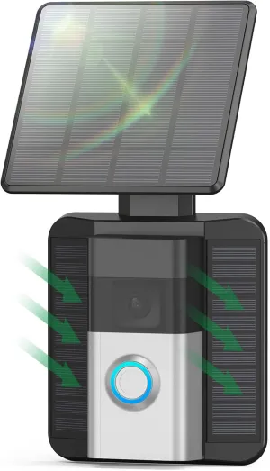 QIBOX Solar Charger Compatible with Battery Doorbell (2024 Release), Waterproof Continuously Solar Panel, Adjustable Panel, Only for USB-C Port Video Doorbell