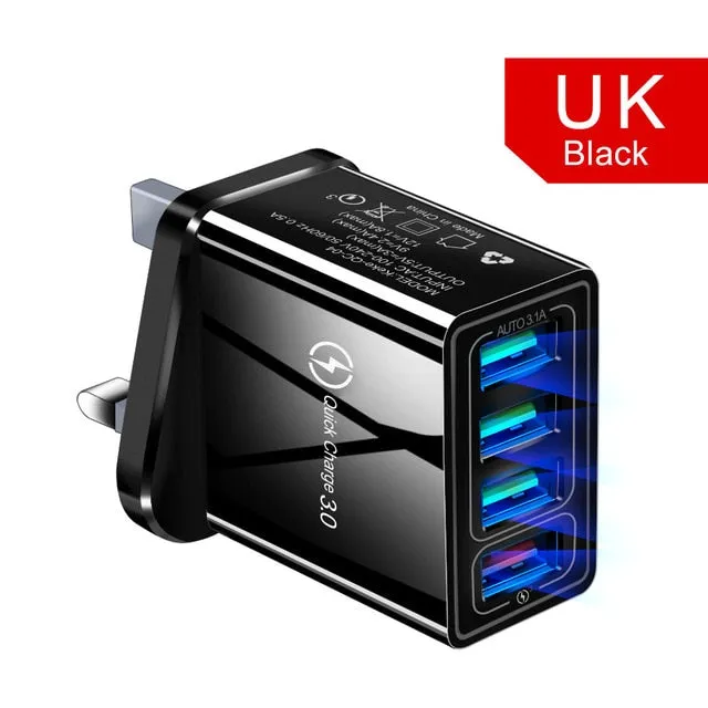 Quick Charger 3.0 USB Charger for Samsung A50 A51 iPhone 7 8 Xiaomi mi9 Tablet QC 3.0 Fast Wall Charger US EU UK Plug Adapter