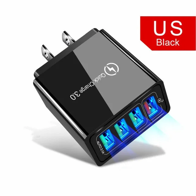 Quick Charger 3.0 USB Charger for Samsung A50 A51 iPhone 7 8 Xiaomi mi9 Tablet QC 3.0 Fast Wall Charger US EU UK Plug Adapter