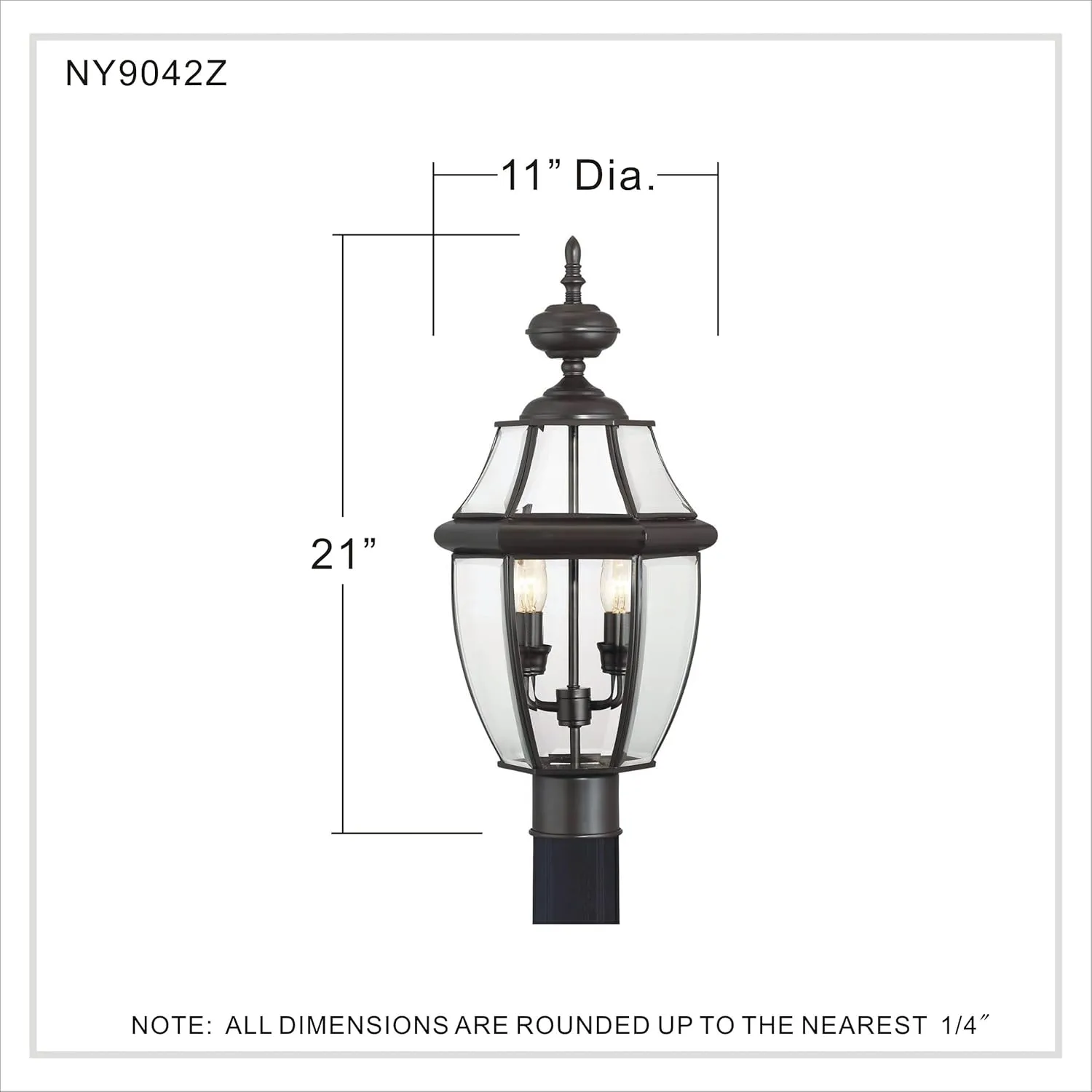 Quoizel Newbury Outdoor Post Lantern, 21 Inch 2-Light Medici Bronze French Country Lamp Post, Outside Pole Light Fixture for Patio, Porch, Fences, Garden, Pool, Entryway or Driveway