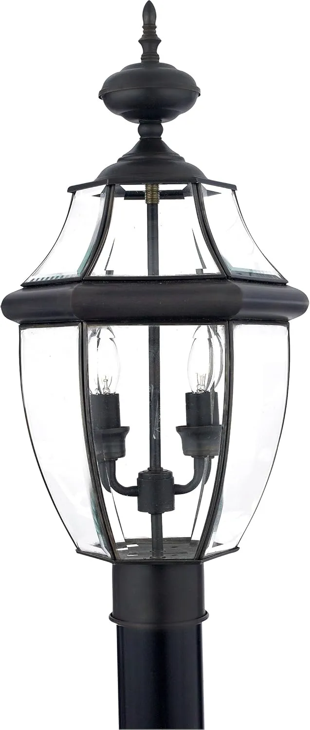Quoizel Newbury Outdoor Post Lantern, 21 Inch 2-Light Medici Bronze French Country Lamp Post, Outside Pole Light Fixture for Patio, Porch, Fences, Garden, Pool, Entryway or Driveway