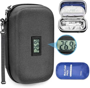 RAIACE Hard Storage Case Compatible with Insulin Pen, Portable Insulin Cooler Bag with Ice packs, Organizer Bag With 2 Ice Pack. (CASE ONLY!) - Black