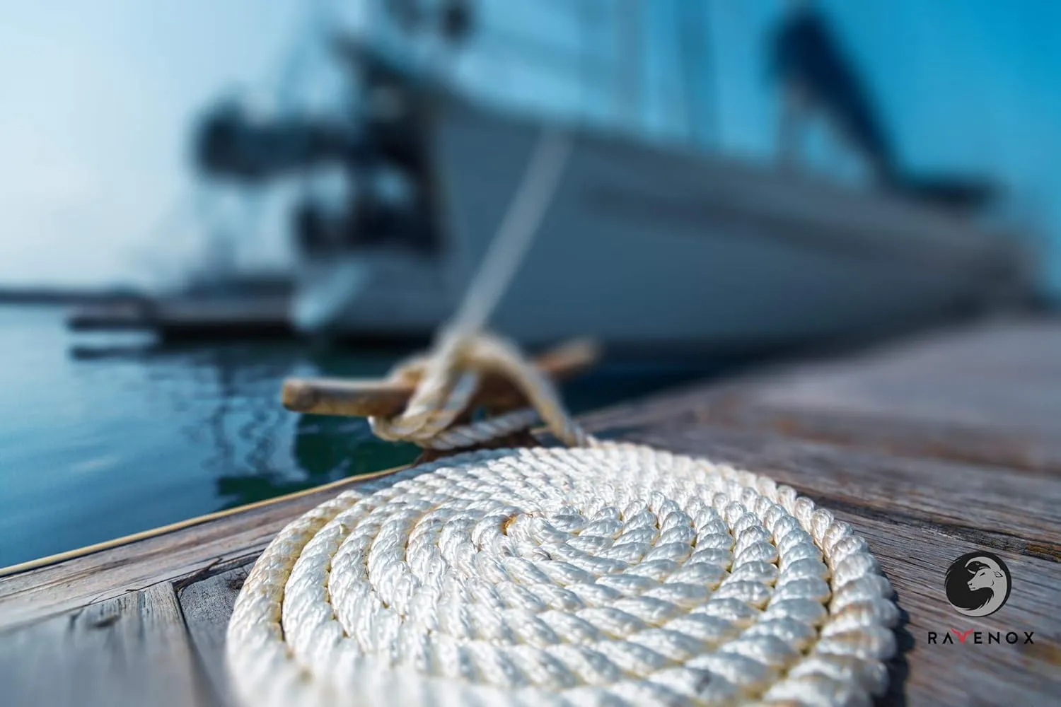 Ravenox Twisted Polyester Rope | (White)(3/8-in x 100-ft)| Made in The USA | for All Your Commercial Lifting, Pulling, Rigging, Towing, Securing, Tie-Down Needs | Low Stretch, Chemical Resistant