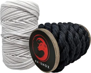 Ravenox Twisted Polyester Rope | (White)(3/8-in x 100-ft)| Made in The USA | for All Your Commercial Lifting, Pulling, Rigging, Towing, Securing, Tie-Down Needs | Low Stretch, Chemical Resistant