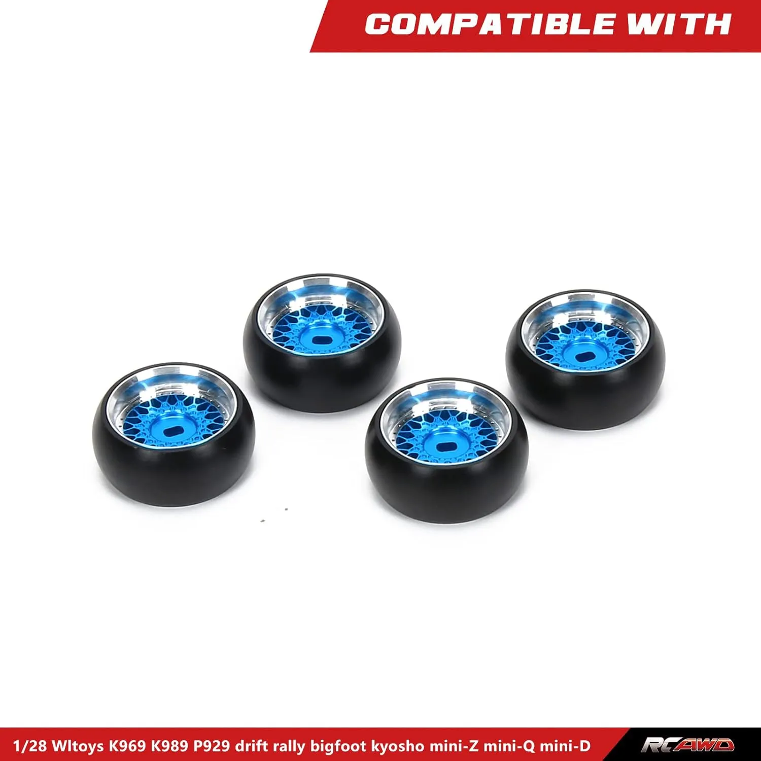 RCAWD Rim Wheel Classic Drift Tire for 1/28 Wltoys K969 K989 P929 Rally Kyosho Mini-Z Mini-Q Mini-D Upgrades, No More Glue RC Wheel Parts Blue