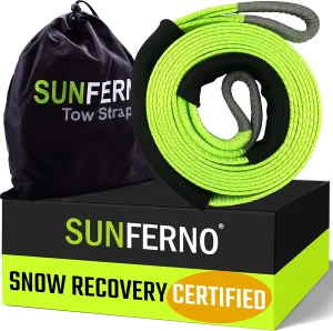 Recovery Tow Strap 35000lb Break Strength - Lab Tested Heavy Duty 3"x20' Winch Snatch Straps - Recover Your Vehicle Stuck in Mud/Snow - Protective Loops - Off Road Towing Rope Truck Accessory