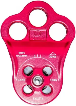 Red 30KN Ball Bearing Three Holes Single Pulley Bearing High Altitude Rescue Equipment for 14mm Rope Hauling, Rock Climbing, Rescue Applications, Zipline Sports Etc