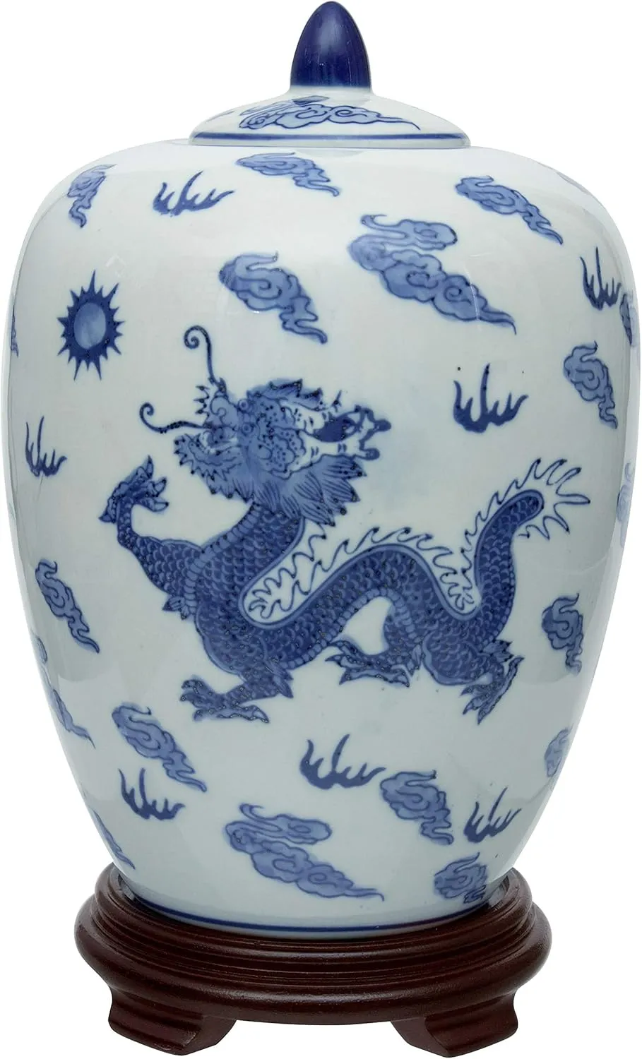 Red Lantern 11" Dragon Blue & White Porcelain Vase Jar