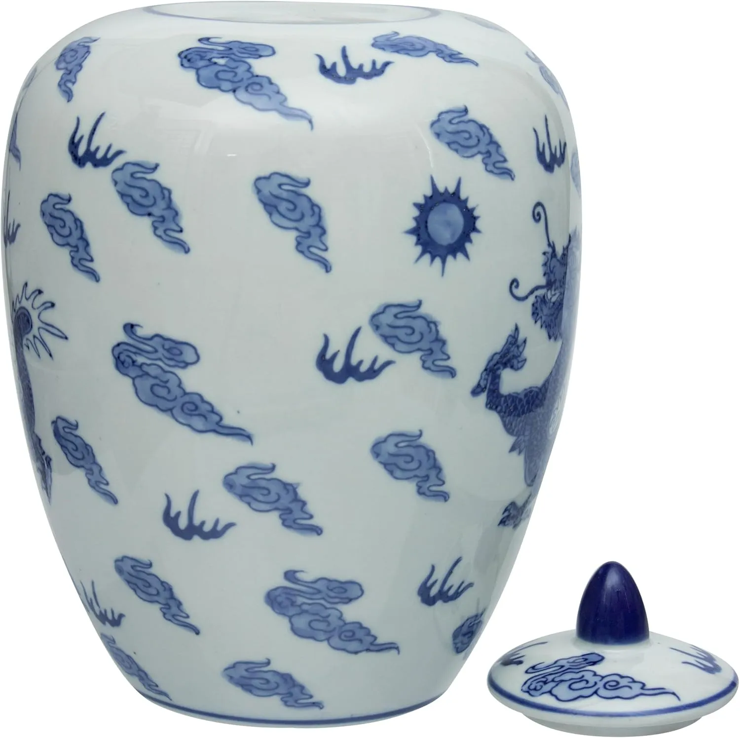 Red Lantern 11" Dragon Blue & White Porcelain Vase Jar