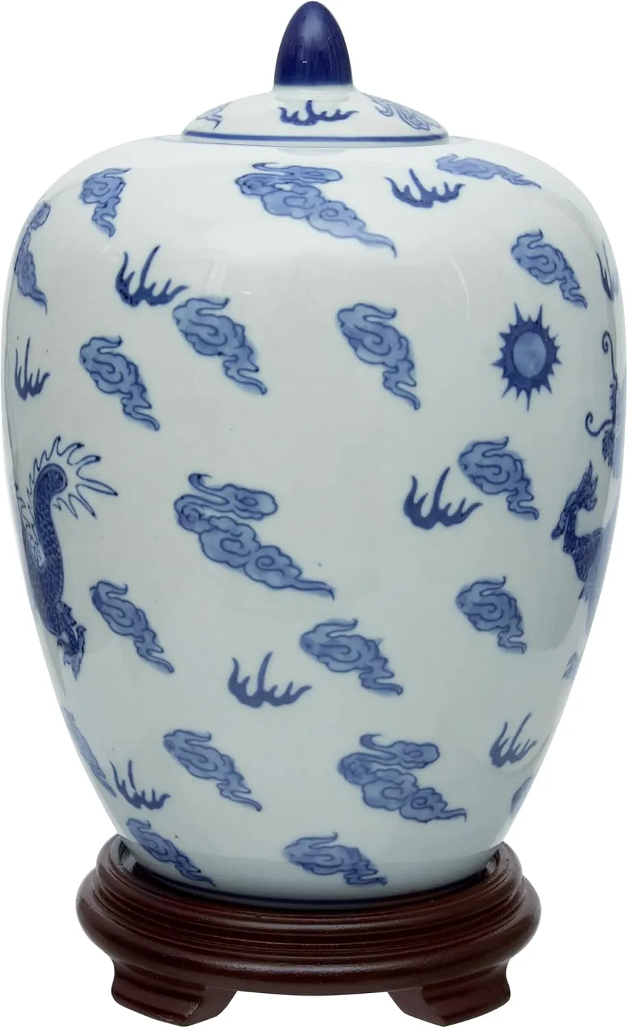 Red Lantern 11" Dragon Blue & White Porcelain Vase Jar