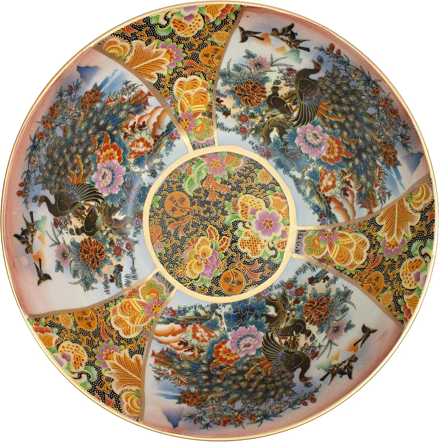 Red Lantern 14" Satsuma Ladies & Peacock Porcelain Bowl