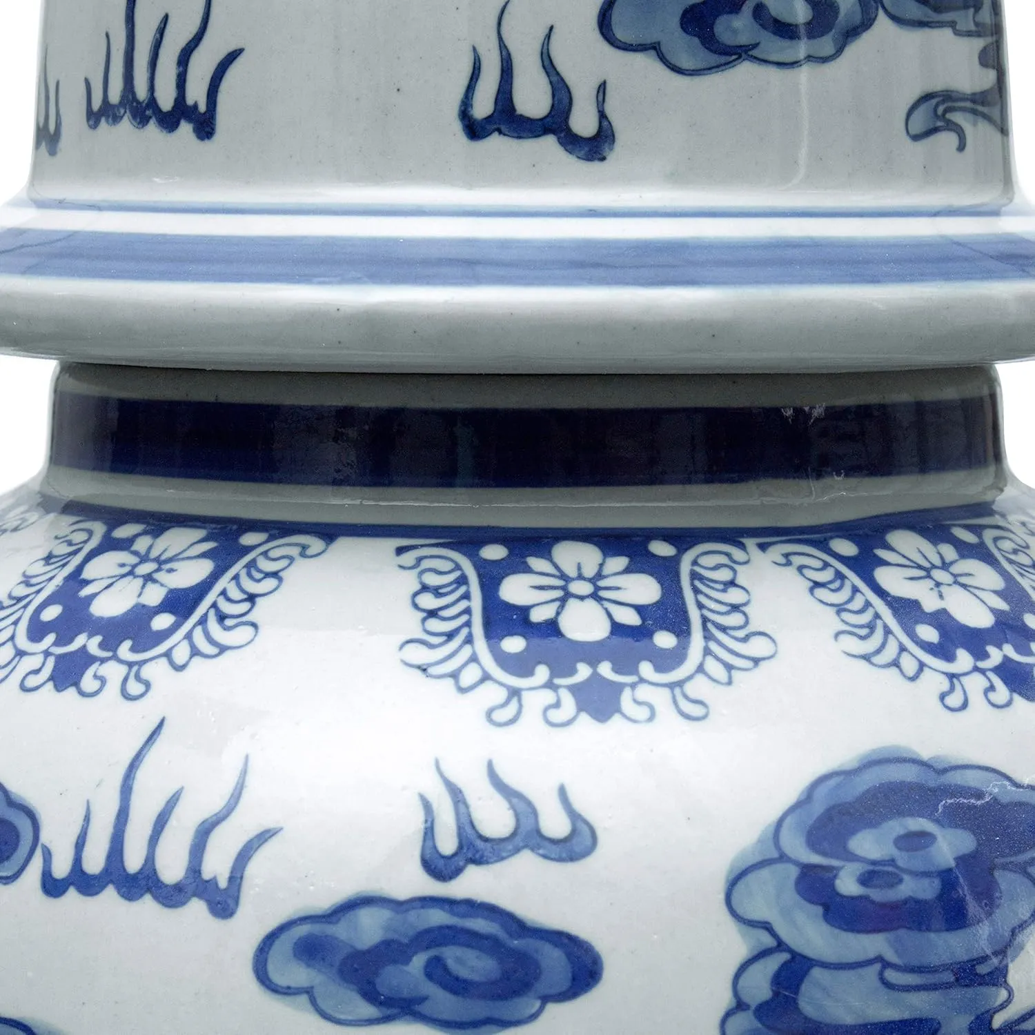 Red Lantern 18" Dragon Blue & White Porcelain Temple Jar