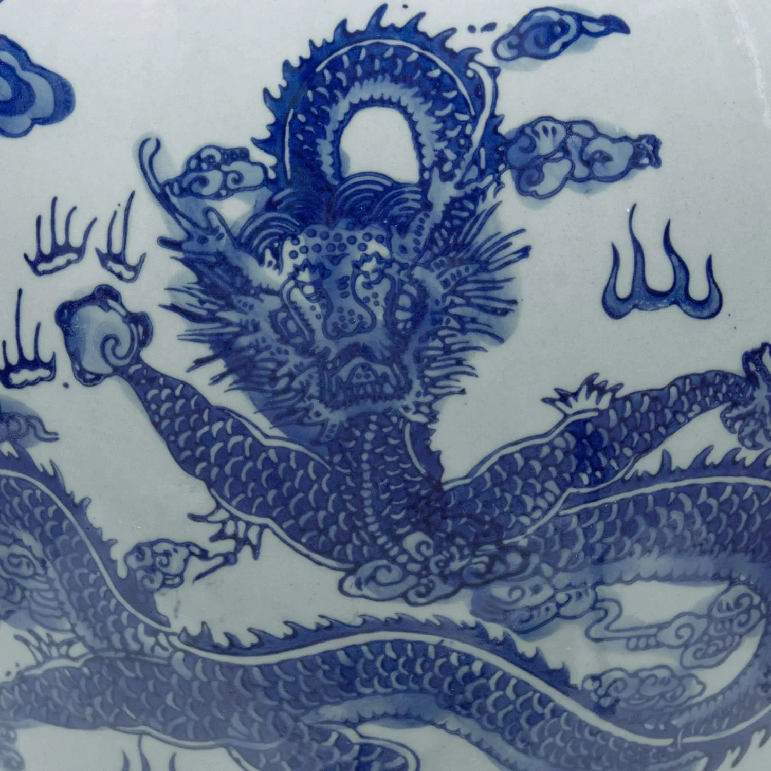 Red Lantern 18" Dragon Blue & White Porcelain Temple Jar