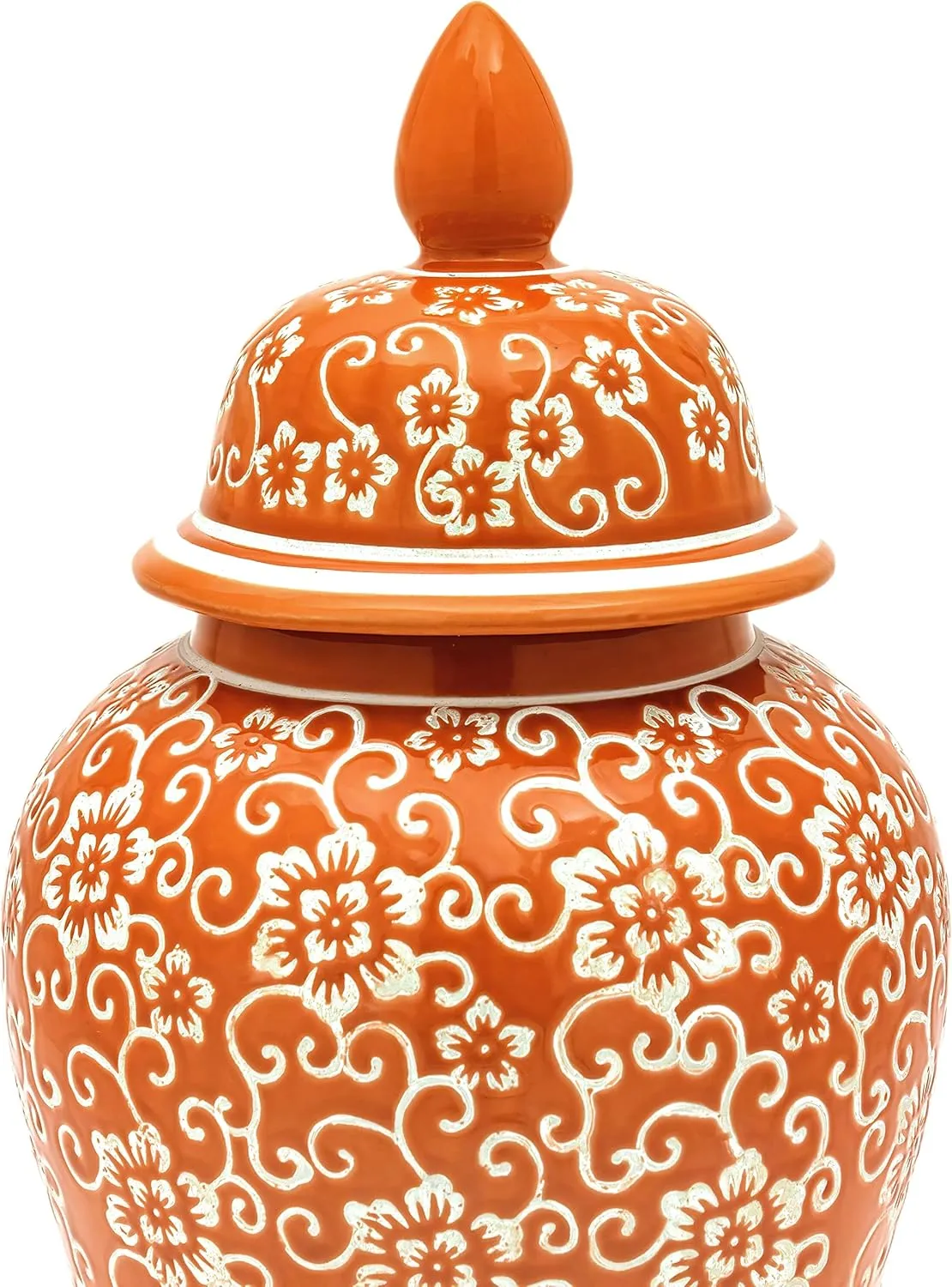Red Lantern 18" White Flowers on Orange Temple Jar