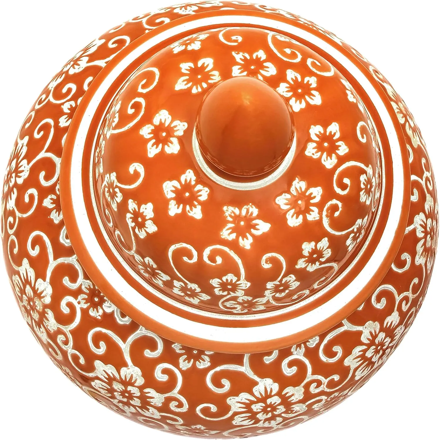 Red Lantern 18" White Flowers on Orange Temple Jar