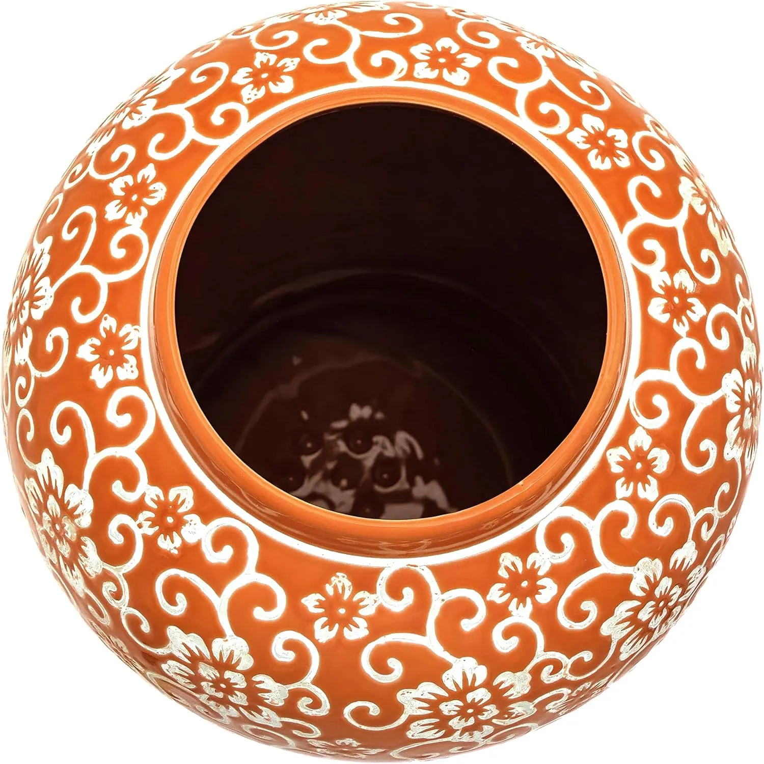 Red Lantern 18" White Flowers on Orange Temple Jar