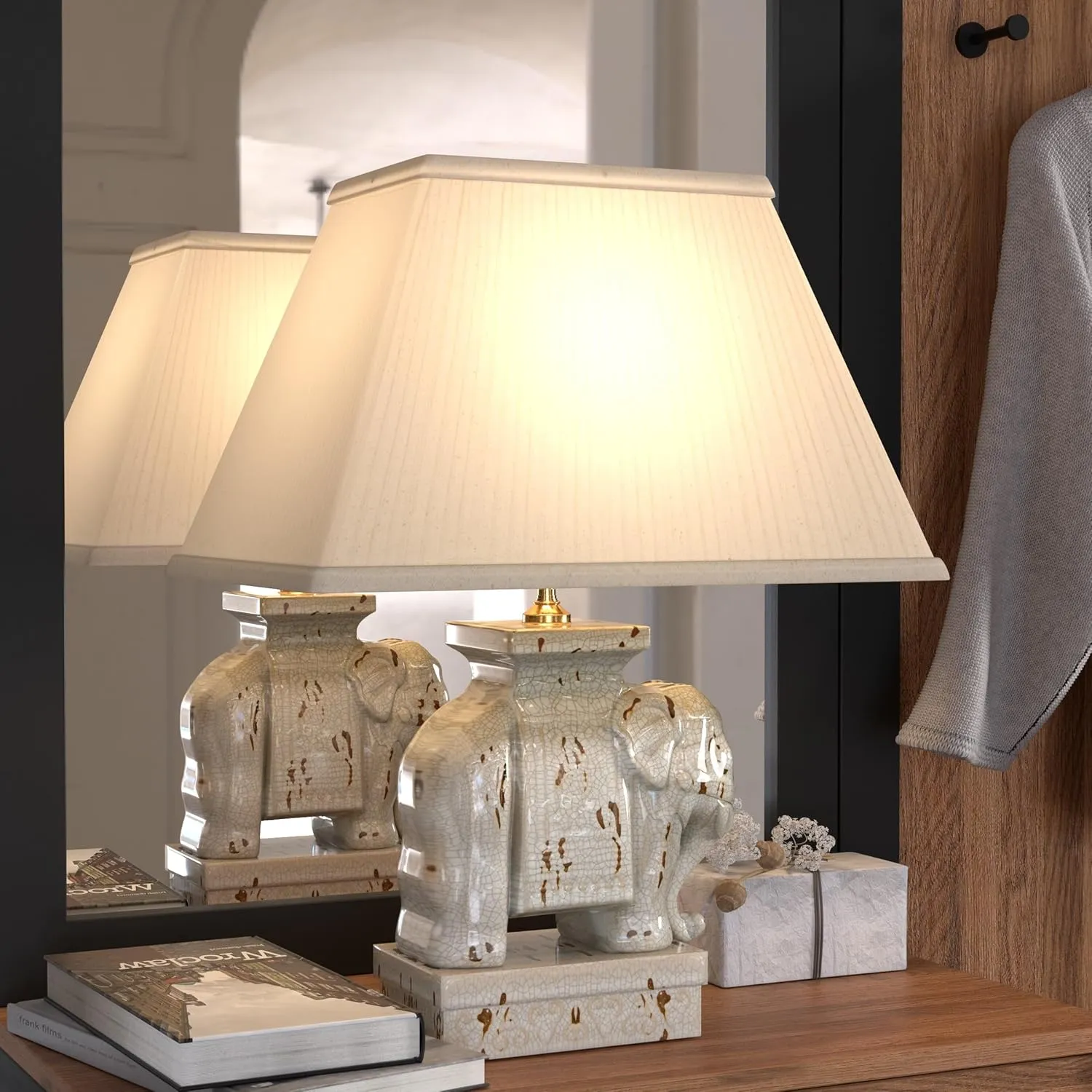 Red Lantern 22" Ivory Elephant Lamp