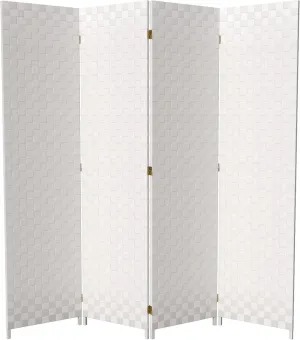 Red Lantern 6 ft. Tall Woven Fiber Outdoor All Weather 4 Panel-White Room Divider