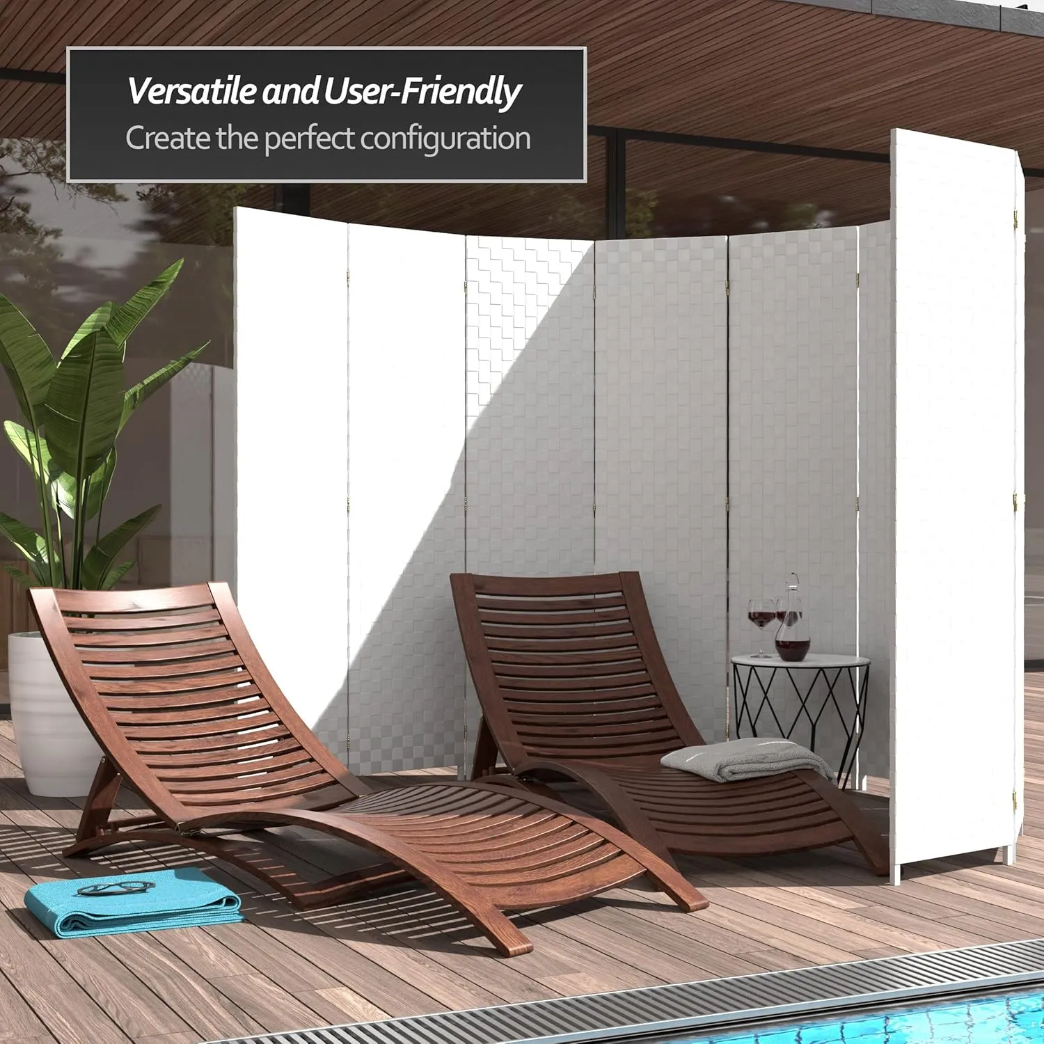 Red Lantern 6 ft. Tall Woven Fiber Outdoor All Weather 4 Panel-White Room Divider