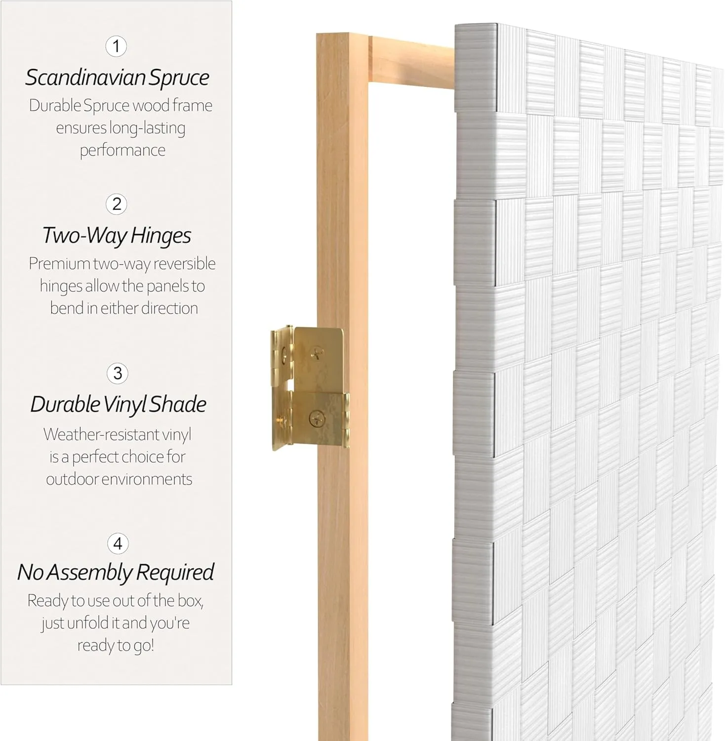 Red Lantern 6 ft. Tall Woven Fiber Outdoor All Weather 4 Panel-White Room Divider