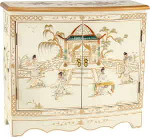 Red Lantern Artisan Crafted White Lacquer Hall Cabinet - Royal Ladies