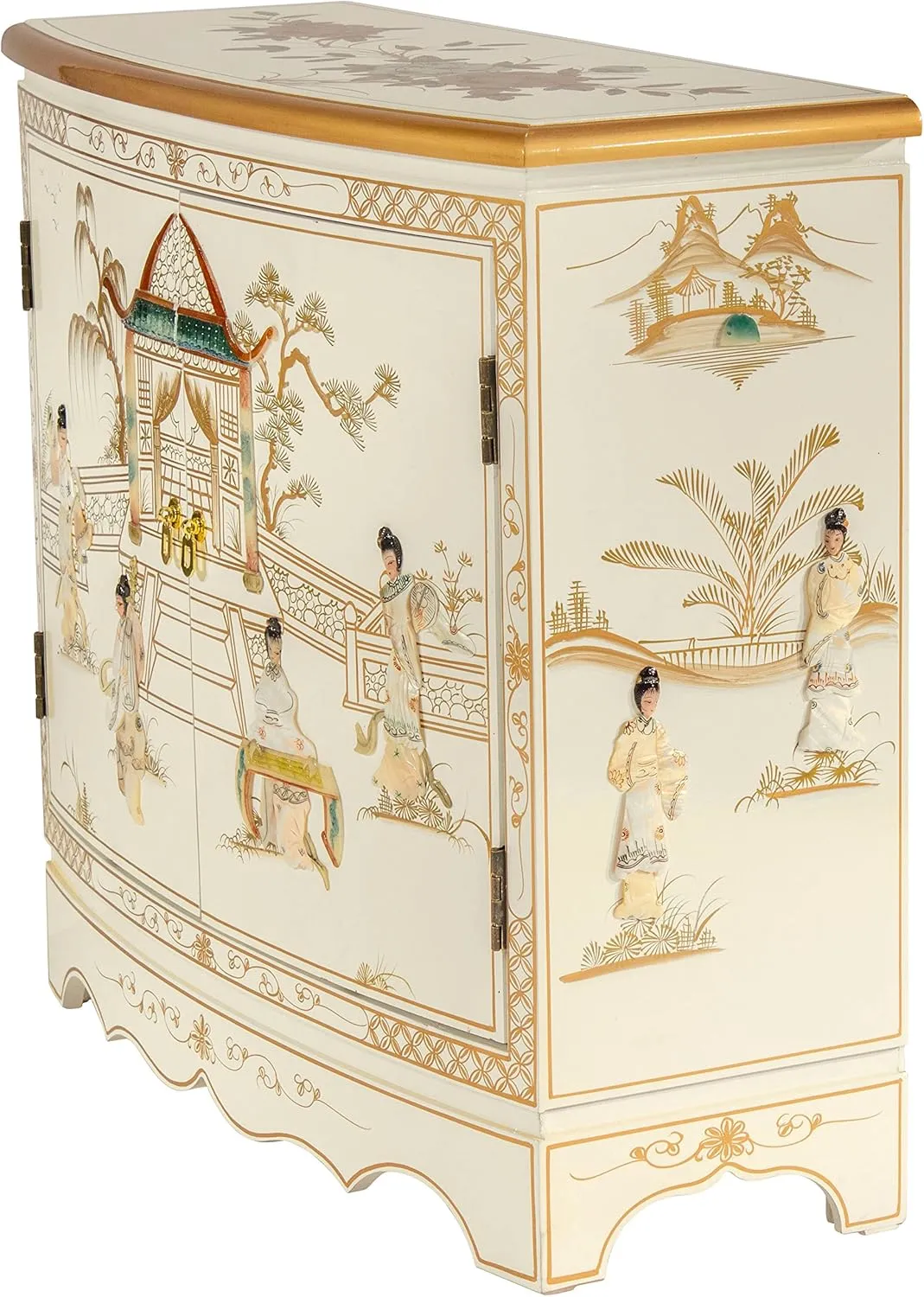 Red Lantern Artisan Crafted White Lacquer Hall Cabinet - Royal Ladies
