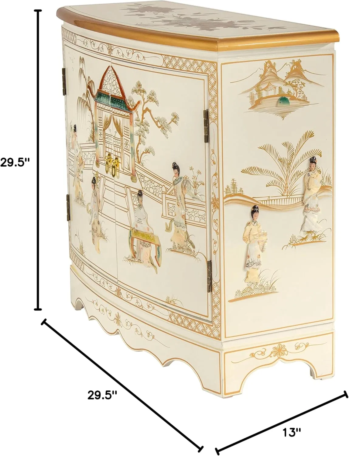 Red Lantern Artisan Crafted White Lacquer Hall Cabinet - Royal Ladies