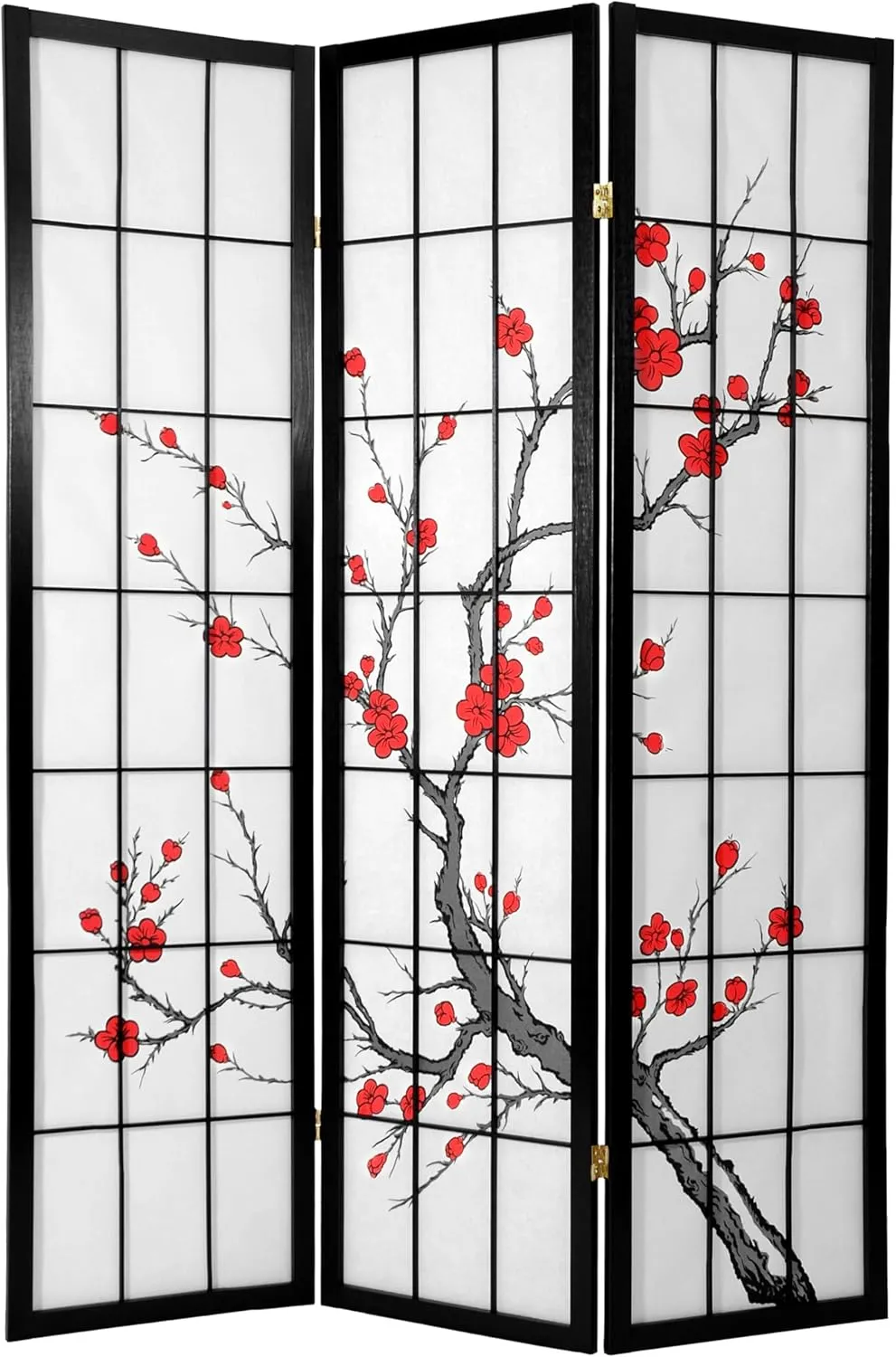 Red Lantern CBLSS Room Divider, 3 Panel, Cherry Blossom