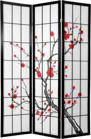 Red Lantern CBLSS Room Divider, 3 Panel, Cherry Blossom
