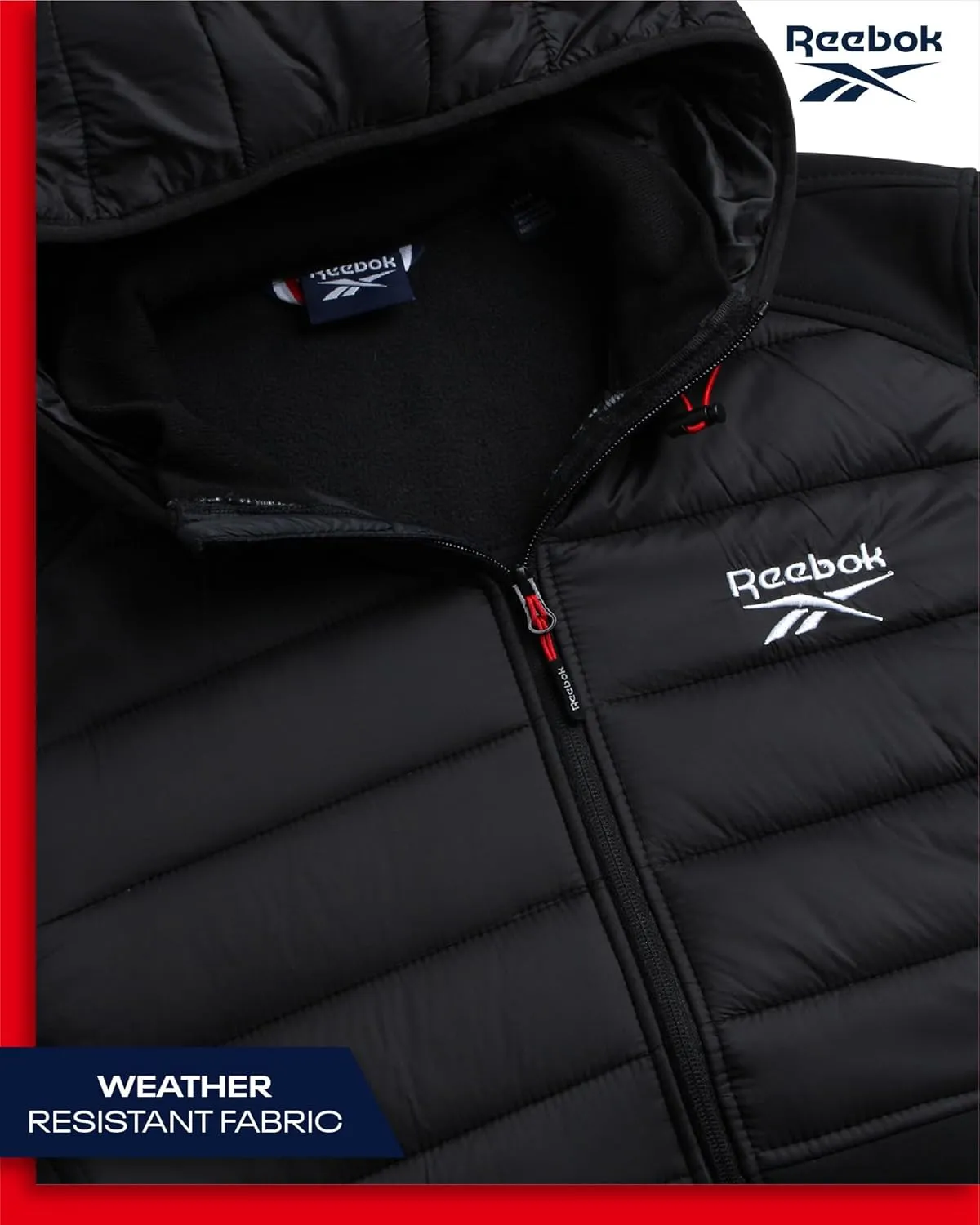 Reebok Men's Softshell Jacket - Lightweight Hooded Weather Resistant Jacket for Men with Nylon Quilted Chest (S-XXL)