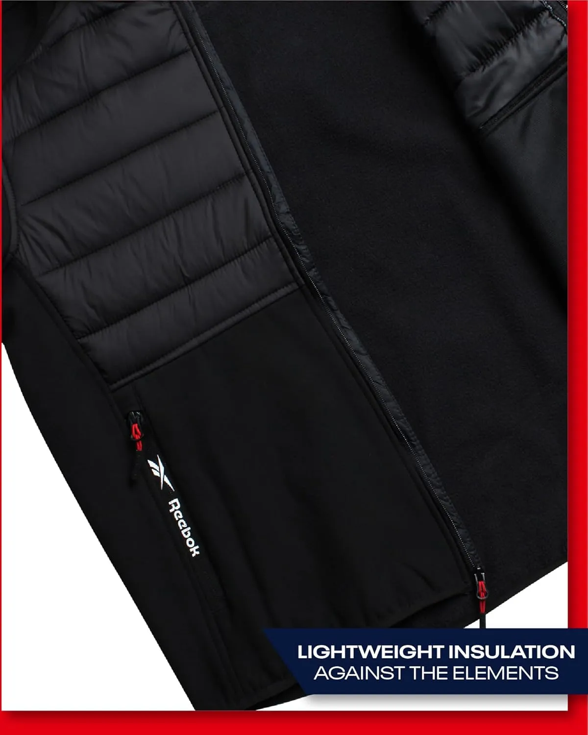Reebok Men's Softshell Jacket - Lightweight Hooded Weather Resistant Jacket for Men with Nylon Quilted Chest (S-XXL)
