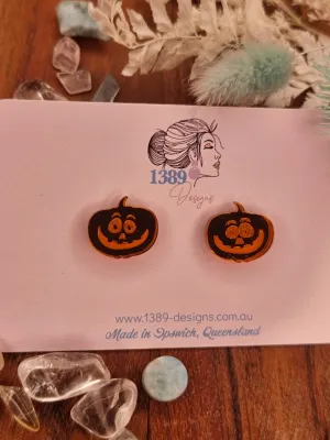 Regular ORANGE MIRROR JACK O LANTERN Stud Earrings