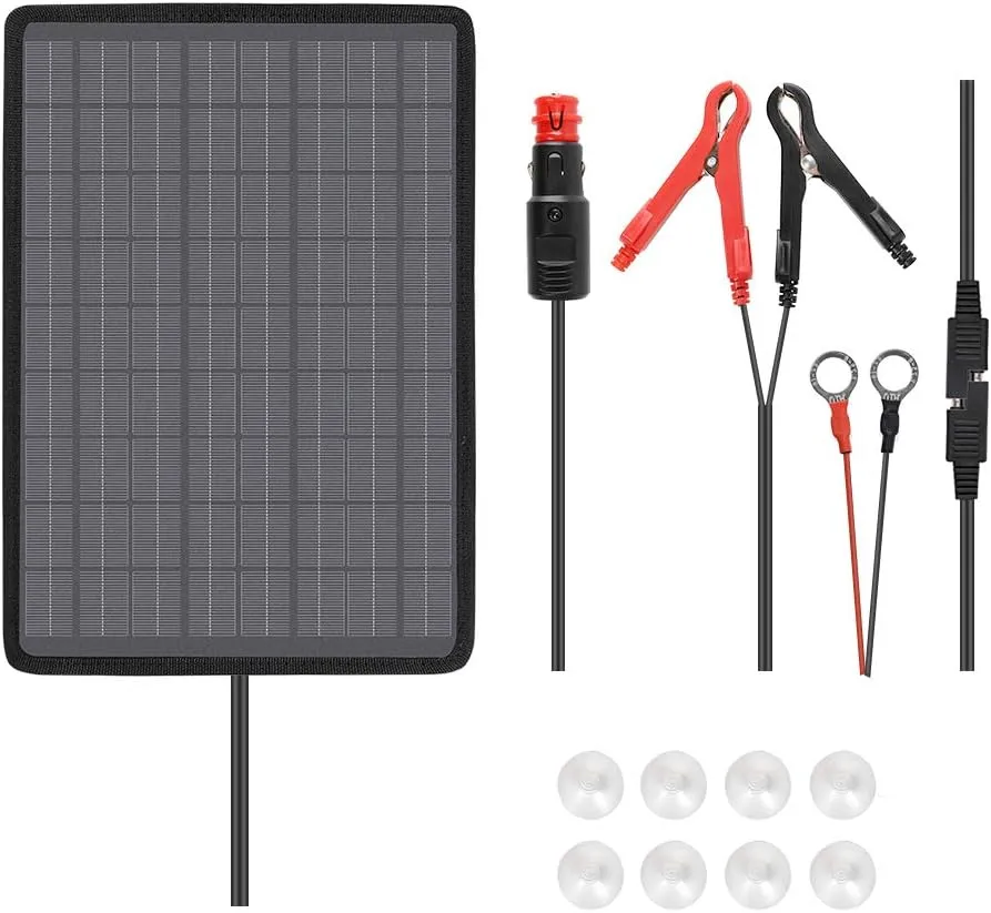 Renogy 10W Solar Trickle Charger Portable Battery Maintainer with Lighter Plug/Alligator Clips/Battery Cables for Car Boat Marine Motorcycles Truck