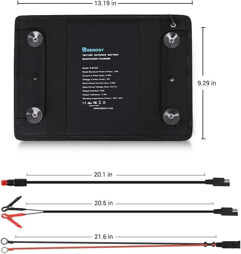 Renogy 10W Solar Trickle Charger Portable Battery Maintainer with Lighter Plug/Alligator Clips/Battery Cables for Car Boat Marine Motorcycles Truck