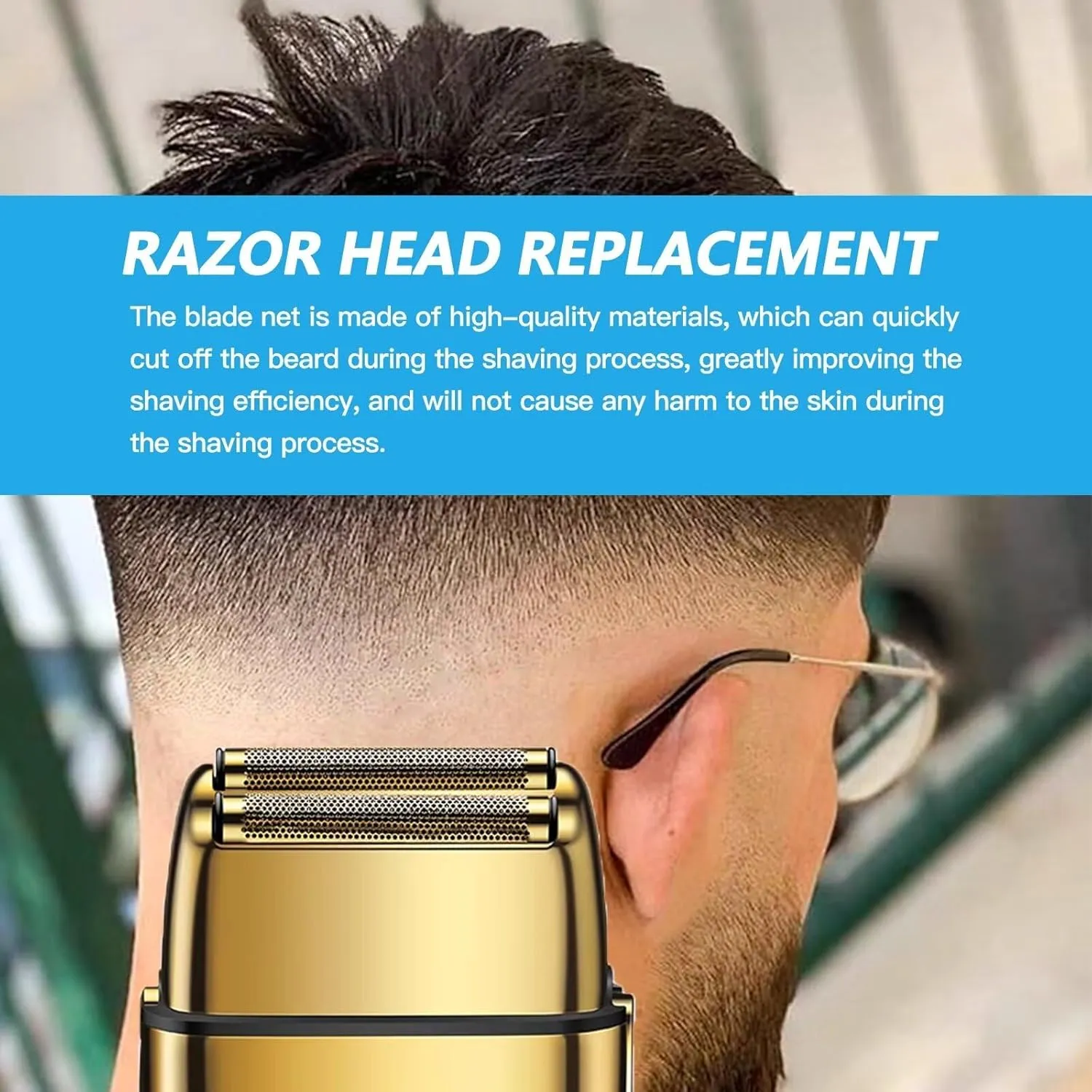 Replacement Foil and Cutter for Barberology Electric Shaver, Double Foil Shaver Replacement Head, Replacement Head for PRO Barberology FXFS2 Electric Razors(Gold)