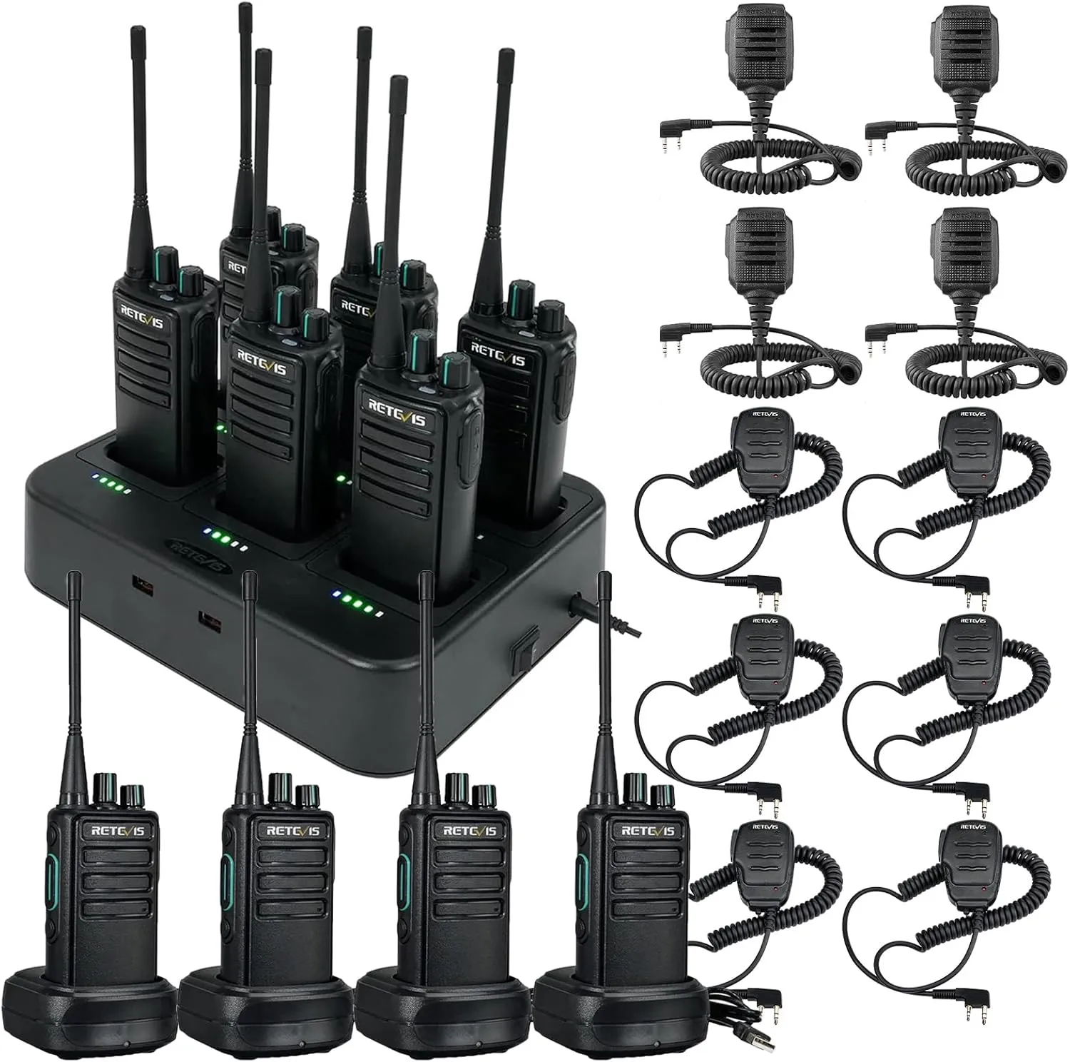 Retevis RB29 Walkie Talkies with Shoulder Mic 10 Pack,with 6 Way Multi Gang Charger,Rechargeable 2 Way Radios,Intuitive Charging Progress,Rugged Two Way Radio for Business Factory Jobsite Industrial