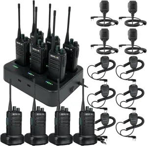 Retevis RB29 Walkie Talkies with Shoulder Mic 10 Pack,with 6 Way Multi Gang Charger,Rechargeable 2 Way Radios,Intuitive Charging Progress,Rugged Two Way Radio for Business Factory Jobsite Industrial