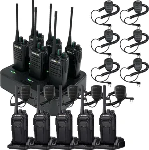Retevis RT27 Walkie Talkies 5 Pack and RB29 2 Way Radios 6 Pack,Two Way Radio with Shoulder Mic,with 6 Way Multi Gang Charger,Rugged 2 Way Radios for Construction Site Workshop Logistics Business