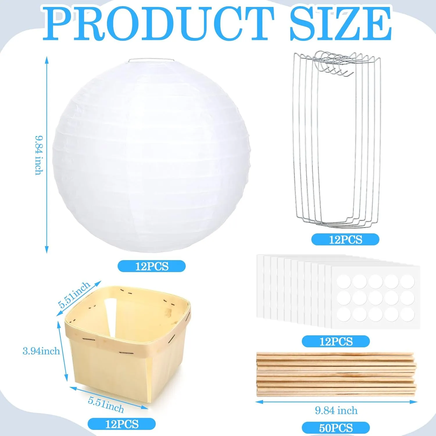 Retisee 12 Sets Baby Shower Hot Air Balloon Table Centerpieces 10 Inch Large DIY Paper Lanterns Gender Reveal Decorations for Wedding Birthday Party Favors Decor with Wooden Baskets Sticks(White)