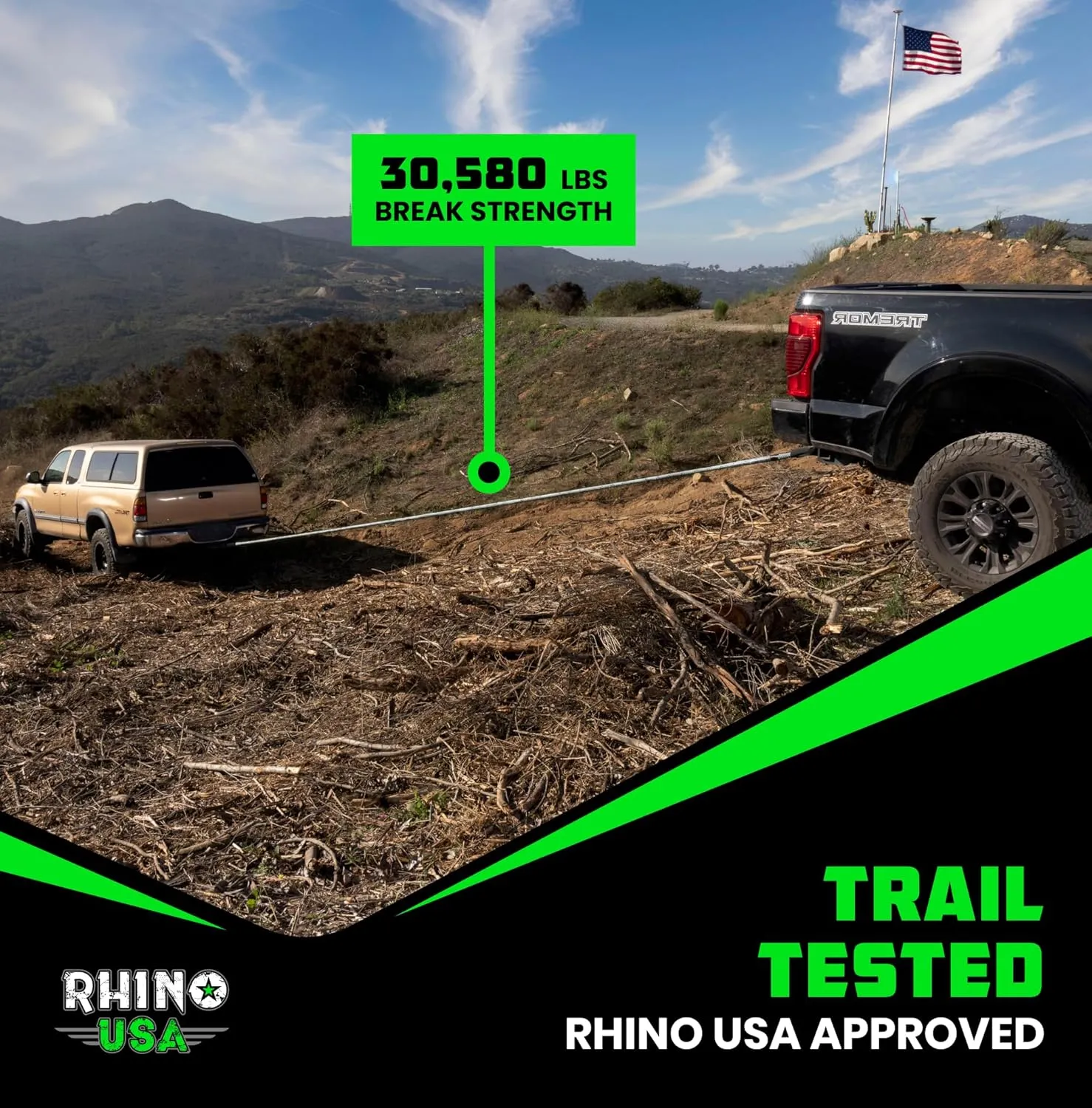 Rhino USA Kinetic Recovery Tow Rope Heavy Duty Offroad Snatch Strap for UTV, ATV, Truck, Car, Tractor - Ultimate Elastic Straps Towing Gear - Backed for Life! (1" x 30' Gray)