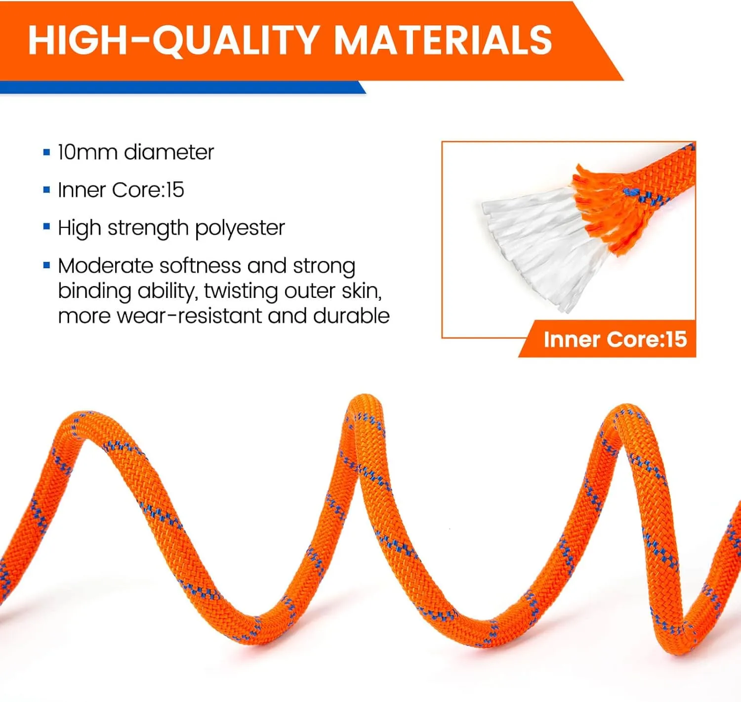 Rock Climbing Rope, Outdoor Static Climbing Rope, 10mm High Strength Safety Rope, Hiking Tree Climbing Fire Escape Rappelling Rope, Fire Rescue Rope 10M(32ft) 20M(65ft)