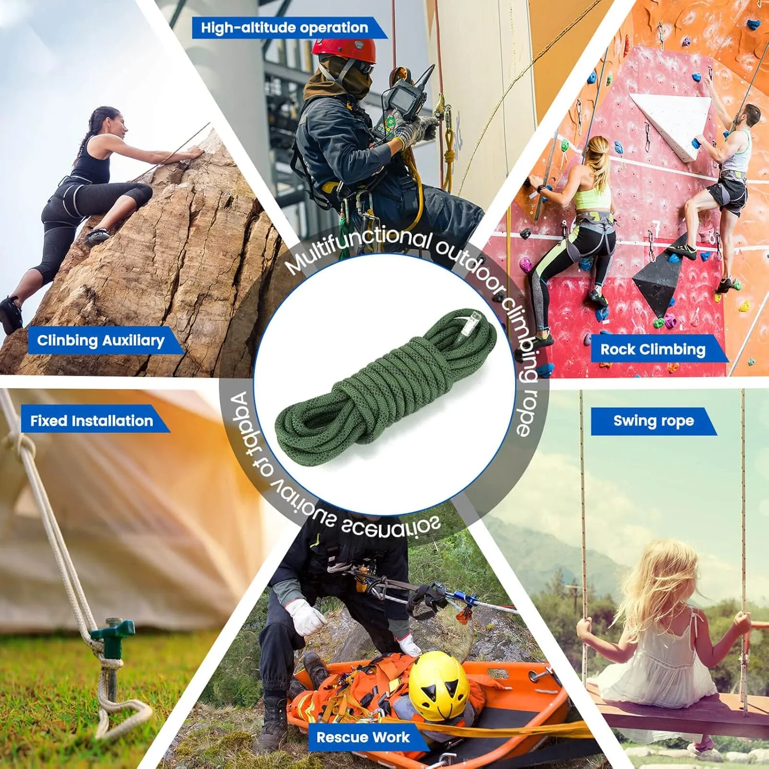 Rock Climbing Rope, Outdoor Static Climbing Rope, 10mm High Strength Safety Rope, Hiking Tree Climbing Fire Escape Rappelling Rope, Fire Rescue Rope 10M(32ft) 20M(65ft)